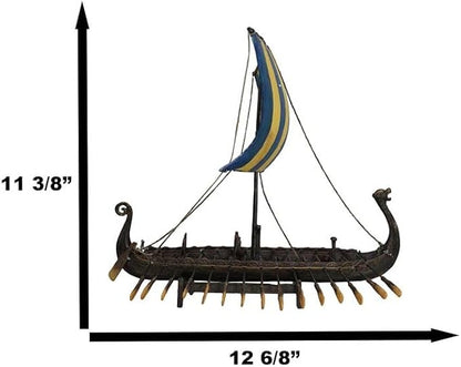 Ebros Gift Scandinavian Viking Norseman Dragon Gokstad Longship Model Ship Boat Resin Sculpture with Display Base Stand War Vessel Battle Ships Prototype Figurine