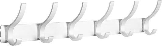 Coat Rack Wall Mount, Coat Hook Wall Mount, Wall Hooks for Hanging, Hat Rack for Walls, Coats Hanger with 12 Hook, Towel Hooks for Bathrooms (1 Pack, Silver)