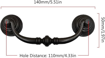 2PCS Retro Dresser Drawer Drop Bail Pulls Handles Classic Metal Swing Handles Hole Centers for Kitchen Bedroom Decoration (Brass)