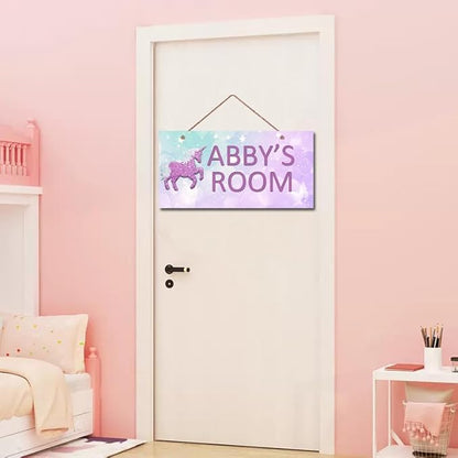 Personalized Signs Unicorn Sign, Cute Cartoon Wall Decor for Girls Bedroom Kids Room Rainbow Unicorn Theme Birthday Party Wall Art for Nursery Little Man Cave