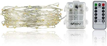 2 x Fairy Lights Battery Operated, Silver Wire Chains 8 Mode 5M 50 LEDs Timer String Lights with Remote Control for Bedroom Christmas Party Wedding Decoration (Multicolor)