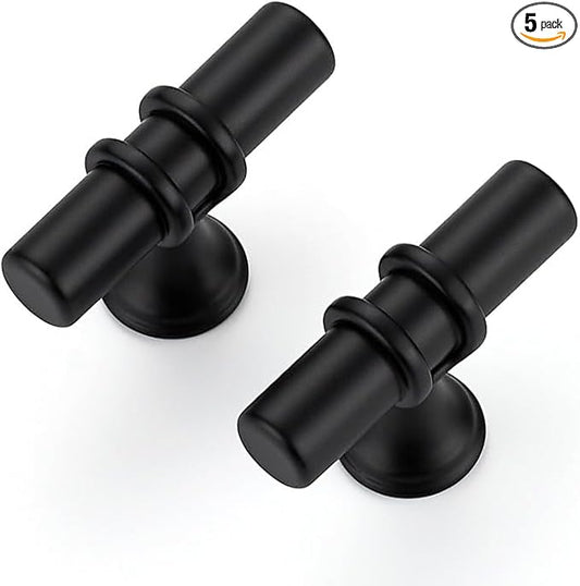 5 Pack Matte Black Cabinet Knobs - Kitchen Cabinet Knobs Cabinet Pulls for Kitchen Cabinet Drawer Stainless Steel Dresser Knobs for Cabinet Hardware 2in Length Single Hole