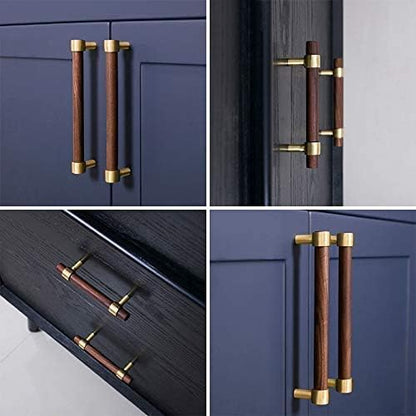 Drawer 2.36"/60mm Pulls Brass Walnut Kitchen Wardrobe Cabinet Hardware Pull Handle Single Hole with Screw, 2Pcs