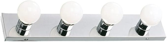 Design House Vanity Lighting, Steel Construction, 4 Vanity Lights, Dimmable, Uses four 60W Bulbs, Polished Chrome, 24.0 In. W x 4.3 In. H x 2.0 In. D, 500892
