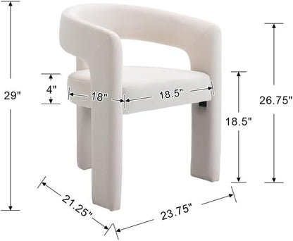 Modern Barrel Dining Chairs Set of 3, Velvet Upholstered Accent Side Chair with Arms Comfy Makeup Vanity Chairs, Dining Living Room Kitchen Chairs, Beige