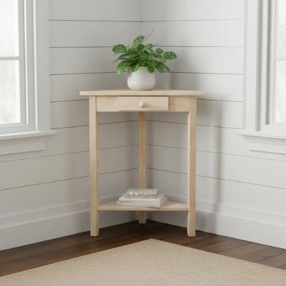 IC International Concepts Corner Accent Table Solid Real Wood, Sturdy Parawood, 19.7" W x 9.9" D x 24" H, DIY, Paint/Stain Ready, Unfinished
