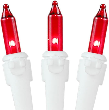 Novelty Lights 50 Feet 100 Bulb Incandescent Mini Light String, Red with 6-Inch Spacing on White Wire, UL Listed Commercial Grade Indoor/Outdoor Mini Lights, Connectable End-to-End