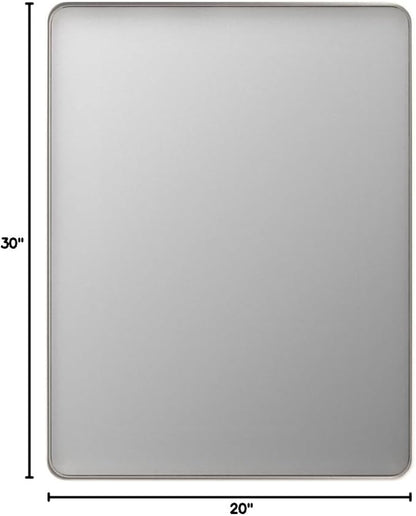 LOAAO 20X30 Inch Brushed Nickel Bathroom Mirror, Rounded Rectangle Silver Metal Frame Mirror, Brushed Nickel, Anti-Rust, Shatter Proof, Hangs Horizontally or Vertically