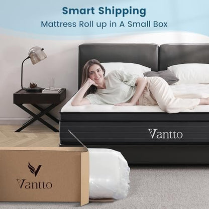 King Size Mattress, 12 Inch Hybrid Memory Foam Mattress with Pocket Springs for Motion Isolation Pressure Relief, CertiPUR-US