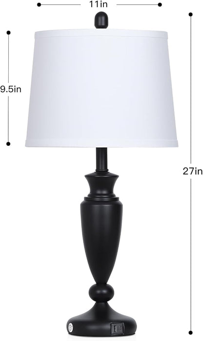 27'' Black Table Lamps Set of 2, 3 Way Touch Control Living Room Lamps with USB A+C Ports, Modern Bedside Lamps, Elegant Metal Nightstand Lamps for Bedroom Office End Table Decoration
