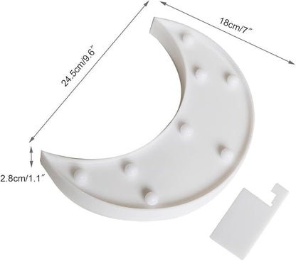 Pooqla Decorative LED Crescent Moon Marquee Sign - Moon Marquee Letters LED Lights - Nursery Night Lamp Gift - Ramadan Decorations for Home(White)