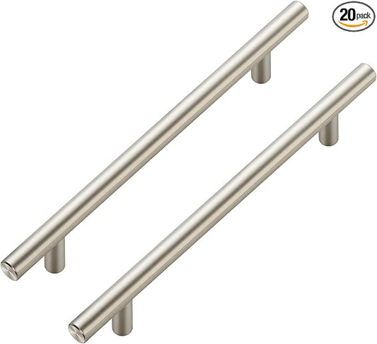 JOY DECOR 20 Pack Cabinet Handles, Brushed Nickel Cabinet Pulls, 6-1/4 in Hole Center Kitchen Cabinet Handles, Stainless Steel T Bar Handles for Dresser Drawers