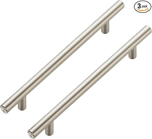 JOY DECOR 3 Pack Cabinet Handles, Brushed Nickel Cabinet Pulls, 6-1/4 in Hole Center Kitchen Cabinet Handles, Stainless Steel T Bar Handles for Dresser Drawers