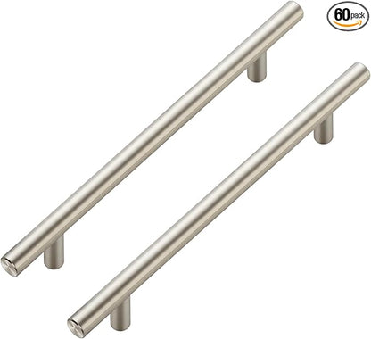JOY DECOR 60 Pack Cabinet Handles, Brushed Nickel Cabinet Pulls, 6-1/4 in Hole Center Kitchen Cabinet Handles, Stainless Steel T Bar Handles for Dresser Drawers
