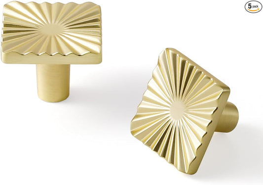 5 Pack Gold Cabinet Knobs Square Brushed Brass Drawer Pulls Bathroom Dresser Handles Hardware Zinc Alloy