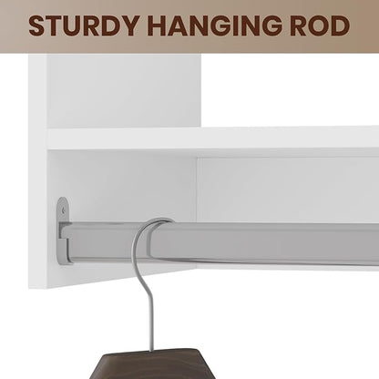 ROOMTEC 28.5" Tall Hanging Closet Unit, Modular Closet System with Hanging Rod, Wardrobe Organizer for Bedroom or Walk-in Closet, Wall Mounted, Customizable Clothes Storage Unit, White