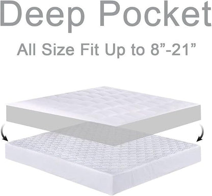 Mattress Topper California King for Back Pain, Extra Thick Mattress Pad Cover, Plush Pillow Top, Deep Elastic Pocket, White