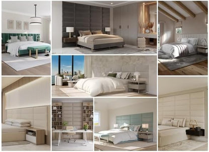 Vänt Upholstered Wall Panels - Queen/Full Size Wall Mounted Headboards - Zigrino Leather Oyster – Panel Size 30” Wide x 11.5” High - Pack of 4 Panels
