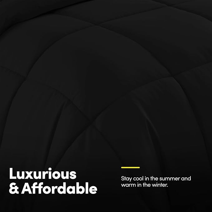 Full Size Comforter Set with Sheets - 7-Piece Bedding Collection - 1 Comforter, 1 Fitted Sheet, 1 Flat, 4 Pillowcases - Deep Pocket - Soft & Breathable Premium Quality - Ideal for All Seasons, Black