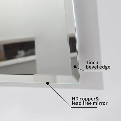 Mirrorons Beveled Mirror, Wall Mirror 24" x 32", Frameless Rectangle Bathroom Vanity Mirror with Beveled Edge, Hangs Horizontally or Vertically. Upgraded Shatterproof Mirror, Bathroom, Gym.
