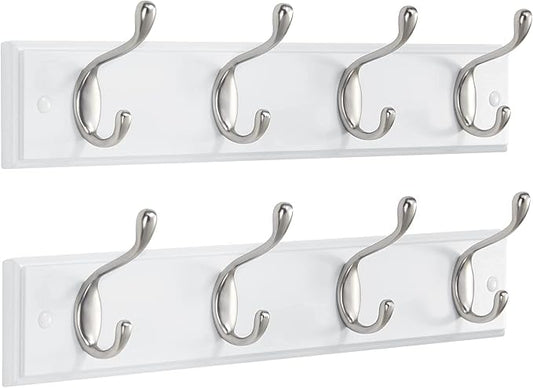 AMADA HOMEFURNISHING Coat Rack Wall Mount 2 Pack, Wall Hooks for Coats, Hats - White