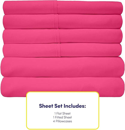 King Size Bed Sheets - 6 Piece 1500 Supreme Collection Fine Brushed Microfiber Deep Pocket King Sheet Set Bedding - 2 Extra Pillow Cases, Great Value, King, Fuschia