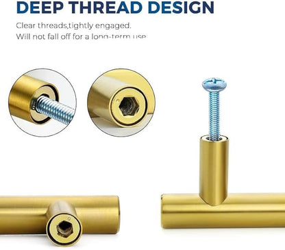 JOY DECOR 3 Pack Cabinet Handles, Gold Cabinet Pulls, 2-1/2 in Hole Center Kitchen Cabinet Handles, Stainless Steel T Bar Handles for Dresser Drawers