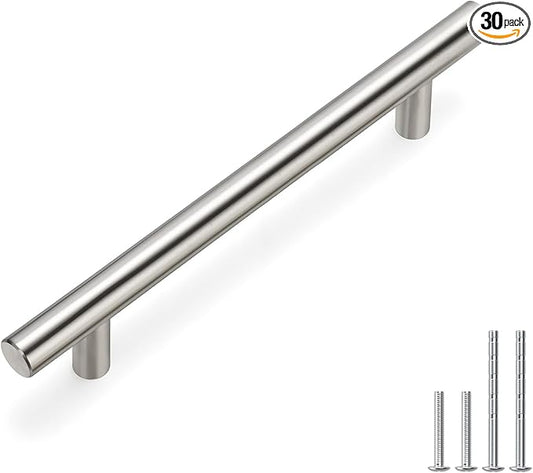 homdiy 30 Pack | Cabinet Handles Brushed Nickel Round Bar Cabinet Pulls 5in Hole Center HD201SN Stainless Steel Drawer Pulls Kitchen Cabinet Handles Cupboard Handles 20 Pack