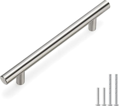 Homdiy 400 Pack Brushed Nickel Door Handles - HD201SN Cabinet Pulls Bar Handles Stainless Steel Hardware for Kitchen, 5in Hole Centers