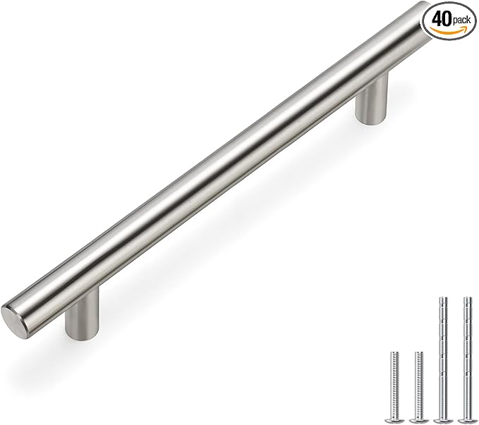 homdiy Brushed Nickel Cabinet Pulls 40 Pack Cabinet Handles Cabinet Pulls 5in(128mm) Hole Center Stainless Steel Drawer Pulls Kitchen Modern Euro Style Dresser Drawers