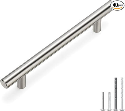 homdiy Brushed Nickel Cabinet Pulls 40 Pack Cabinet Handles Cabinet Pulls 5in(128mm) Hole Center Stainless Steel Drawer Pulls Kitchen Modern Euro Style Dresser Drawers