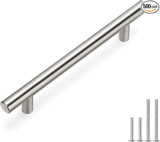 homdiy 500 Pack Cabinet Pulls Brushed Nickel Cabinet Door Handles - HD201SN Cabinet Handles Bar Cabinet Pulls Stainless Steel Cabinet Hardware for Kitchen Cabinets, 5in Hole Centers