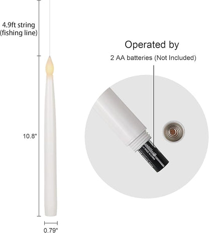 GenSwin 10.8" Floating Candles with Magic Wand Remote Timer, Flameless Taper Candles Flickering Battery Operated, LED Electric Hanging Window Candle Christmas Halloween Decorations(12 Pack, White)