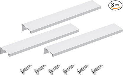 uxcell Cabinet Finger Edge Pull, 3pcs 200mm / 7.87" Aluminum Alloy Back Mount Hidden Cabinet Pulls Concealed Handle for Home Kitchen Drawer Cabinet, Silver