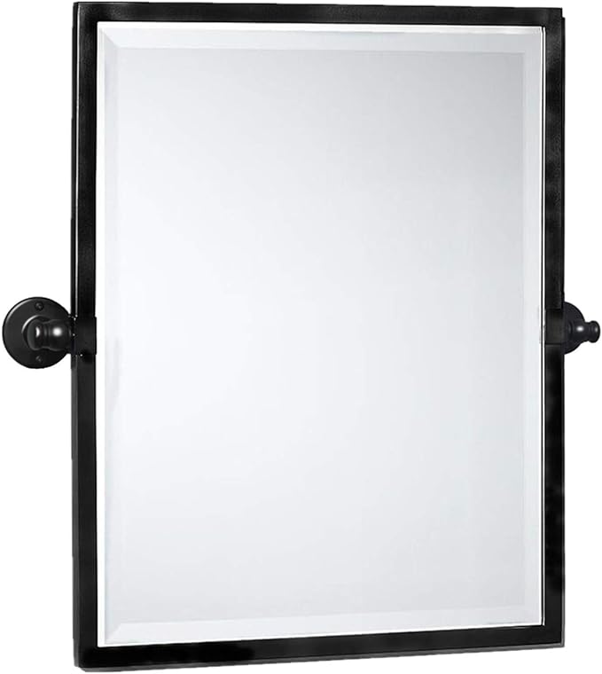 Black Metal Framed Pivot Rectangle Bathroom Mirror Tilting Beveled Vanity Mirrors for Wall, Overall 23.9 x 24 inches (Mirrror 20 x 24 inches)