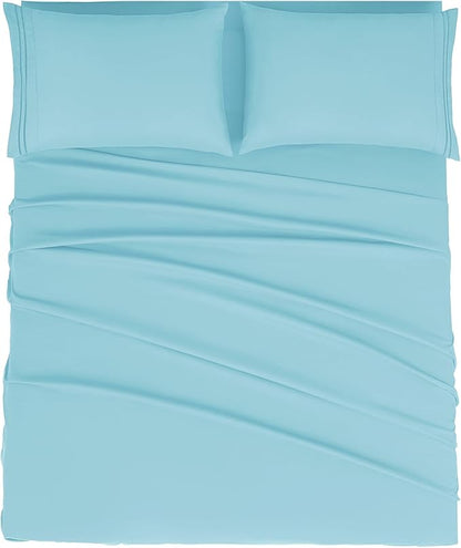 Mejoroom King Size Bed Sheet Set - Hotel Luxury 1800 Bedding Sheets & Pillowcases - 16" Deep Pocket Fitted Sheet, Soft, Breathable, Wrinkle & Fade Resistant - 4 Piece(King, Baby Blue)