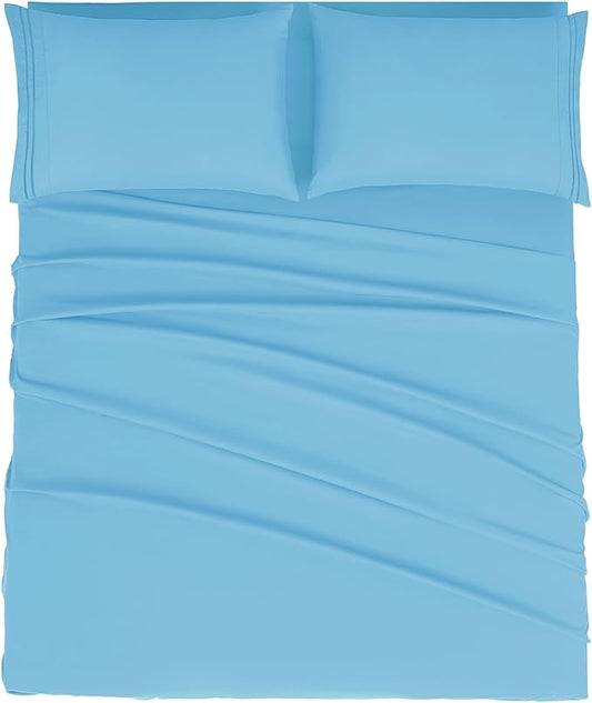 Mejoroom Full Size Sheet Set - Soft Microfiber Bed Sheets - Deep Pocket Fitted Sheet - Breathable, Wrinkle & Fade Resistant - 4 Piece (Full, Denim Blue)