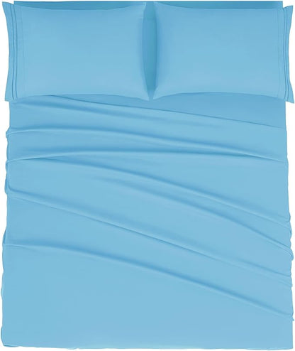 Mejoroom Queen Size Sheet Set - Hotel Luxury 1800 Bedding Sheets & Pillowcases - Deep Pocket Fitted Sheet, Soft, Breathable, Wrinkle & Fade Resistant - 4 Piece (Queen, Denim Blue)