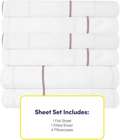 Queen Sheets Window Pane White - 6 Piece 1500 Supreme Collection Fine Brushed Microfiber Deep Pocket Queen Sheet Set Bedding - 2 Extra Pillow Cases, Great Value, Queen, Window Pane White