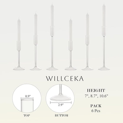 Candle Holder, Glass Taper Candle Tall Candlestick Holder, 3 Different Heights, for Table Centerpiece, Wedding, Party, Clear, 6pcs