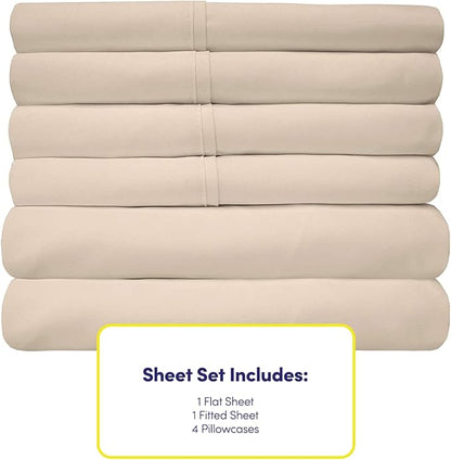 Full Size Bed Sheets - 6 Piece 1500 Supreme Collection Fine Brushed Microfiber Deep Pocket Full Sheet Set Bedding - 2 Extra Pillow Cases, Great Value, Full, Beige