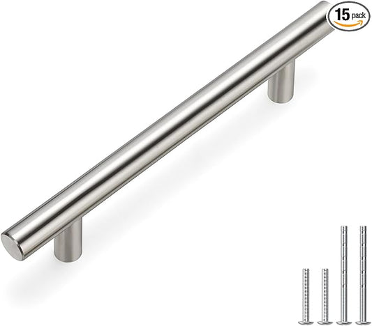 homdiy 15 Pack Brushed Nickel Cabinet Pulls Drawer Handles Cabinet Hardware Stainless Steel Cabinet Handles 4in Hole Centers Cupboard Pull Drawer Pulls, 201SN