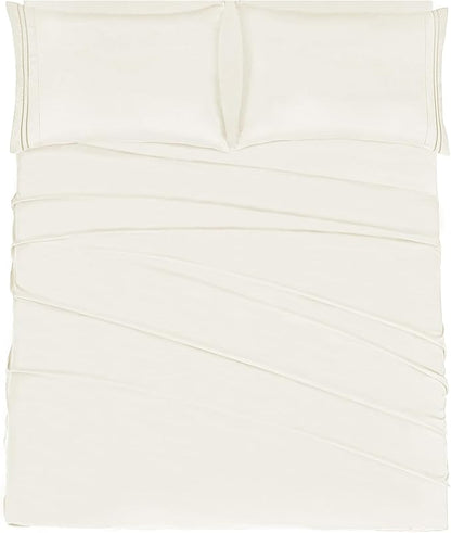 Mejoroom Queen Size Sheet Set - Hotel Luxury 1800 Bedding Sheets & Pillowcases - Deep Pocket Fitted Sheet, Soft, Breathable, Wrinkle & Fade Resistant - 4 Piece (Queen,Ivory)