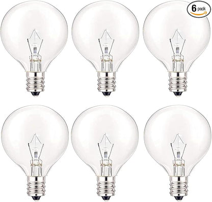 30 Watt G50 Wax Warmer Light Bulbs, Replacing Bulbs for Full Size Scentsy Warmers, E12 Base G16.5 Globe Clear Bulb for Candle Wax Warmer, Long Lifespan, 120 Volt (6 Pack)
