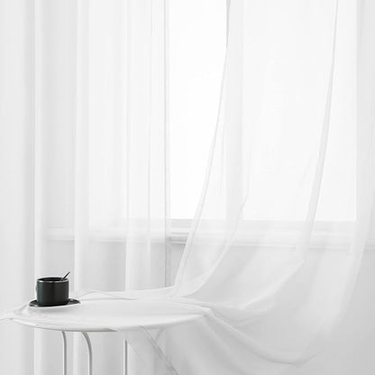 DUALIFE White Sheer Curtains 54 Inch Length with Grommet,Look Semi Sheer Windows Panels,Elegant Solid Color Touch Soft Drapes, 52X54 Inch for Living Room Bedroom,Set of 2 Panels