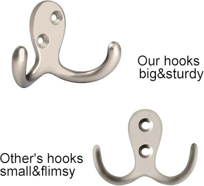 IBosins 8 Pack Heavy Duty Double Prong Coat Hooks Wall Mounted with 16 Screws Retro Double Hooks Utility Hooks for Coat, Scarf, Bag, Towel, Key, Cap, Cup, Hat
