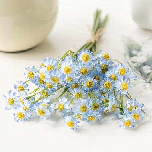 Small Blue Daisy Flowers Artificial,2 Bouquet/12Pcs 10 Inch Fake Daisies,Spring Wild Flower for Party Decor (Blue)