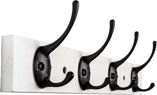 Coat Hooks Wall Mounted, Wooden Hat Rack with 4 Hooks for Entryway, Bathroom,Bedroom(White)