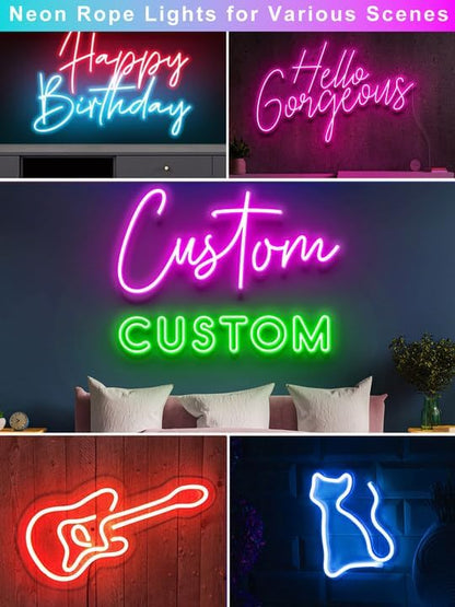 65.6ft RGB LED Neon Rope Lights with App, Remote Control, IP65 Waterproof Neon Light Strip Outdoor Indoor, DIY Design Flexible Led Strip Lights for Bedroom Essentials, Gaming Accessories