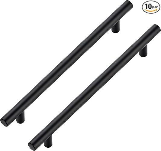 JOY DECOR 10 Pack Cabinet Handles, Black Cabinet Pulls, 7-1/2 in Hole Center Kitchen Hardware, Stainless Steel T Bar Handles for Dresser Drawers